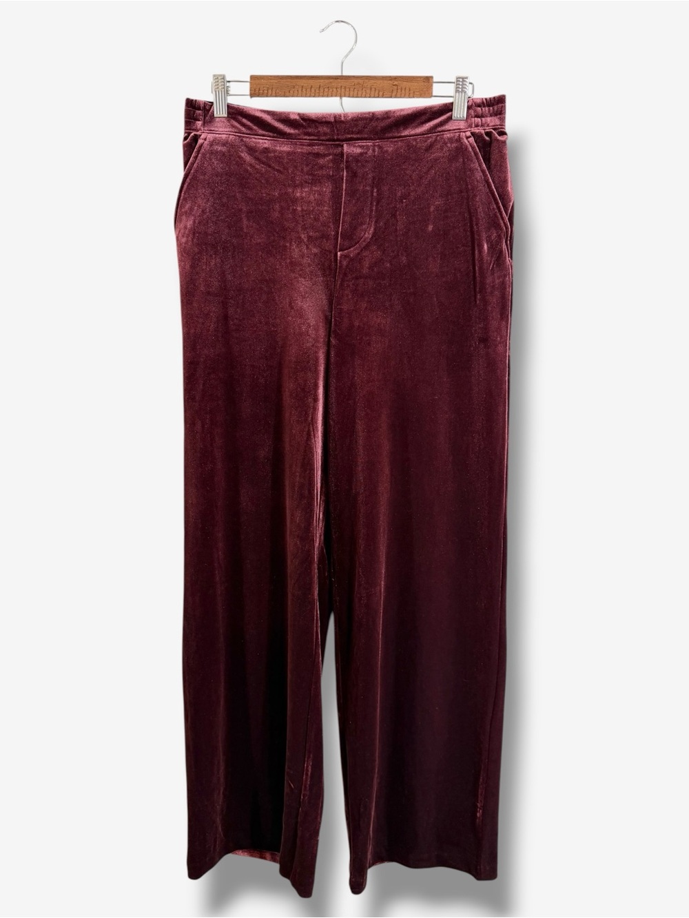 BlankNYC Crushed Velvet Holiday Wide Leg Pants Size M Wine Purple Pull On Waist